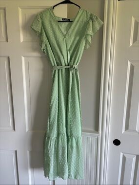 BTFBM Mint Green Swiss Dot Maxi Dress Women’s Size Medium